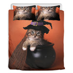 Halloween Cute Witch Cat Print Duvet Cover Bedding Set
