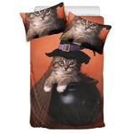 Halloween Cute Witch Cat Print Duvet Cover Bedding Set