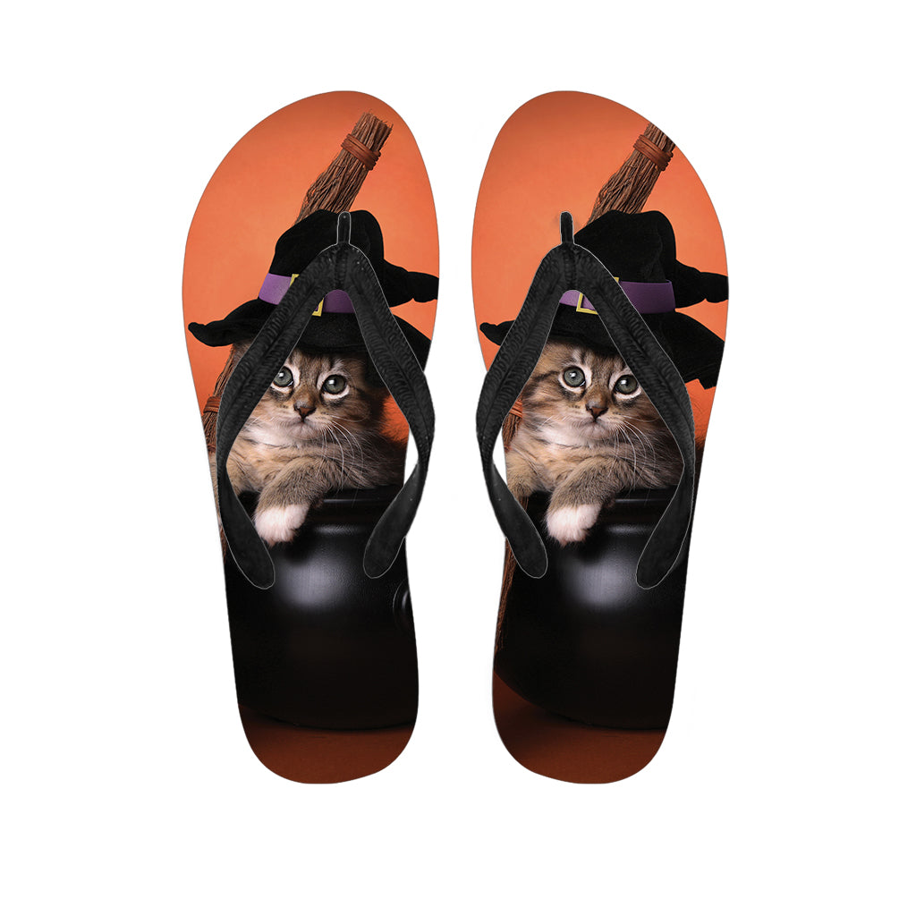 Halloween Cute Witch Cat Print Flip Flops