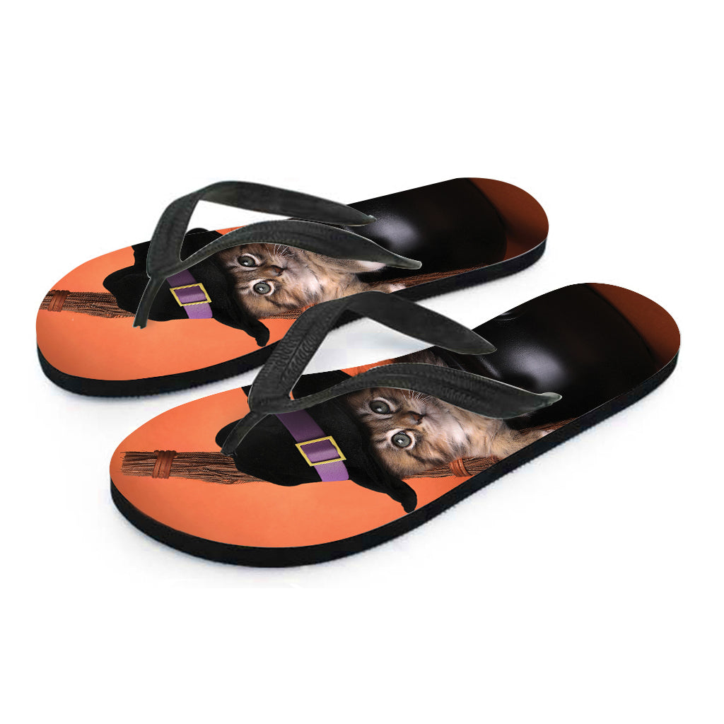 Halloween Cute Witch Cat Print Flip Flops