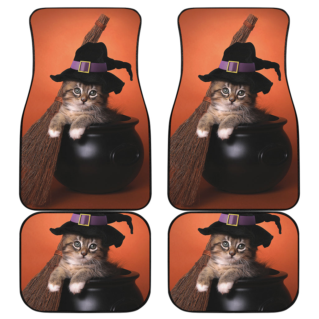 Halloween Cute Witch Cat Print Front and Back Car Floor Mats
