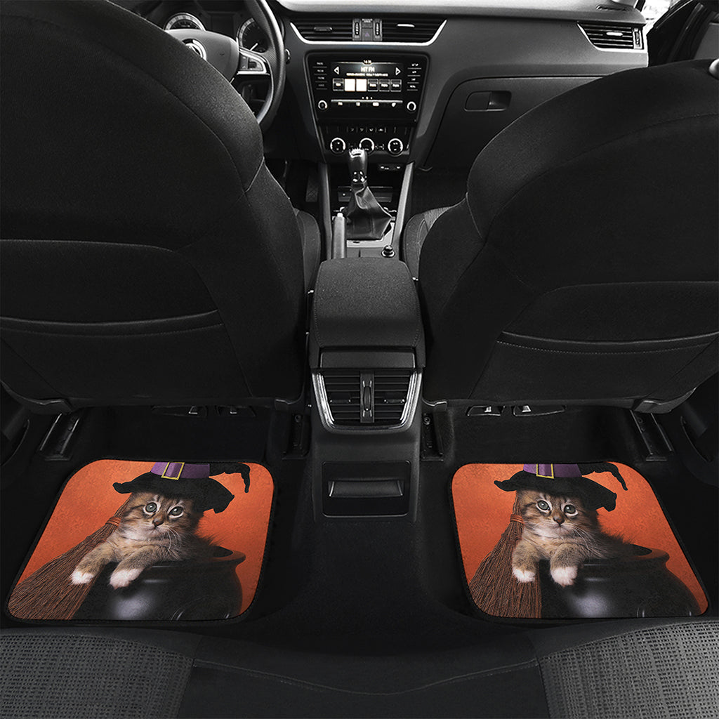 Halloween Cute Witch Cat Print Front and Back Car Floor Mats