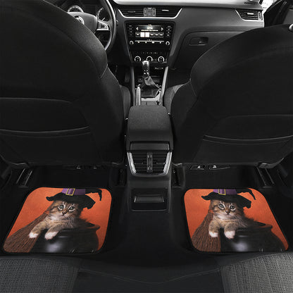 Halloween Cute Witch Cat Print Front and Back Car Floor Mats