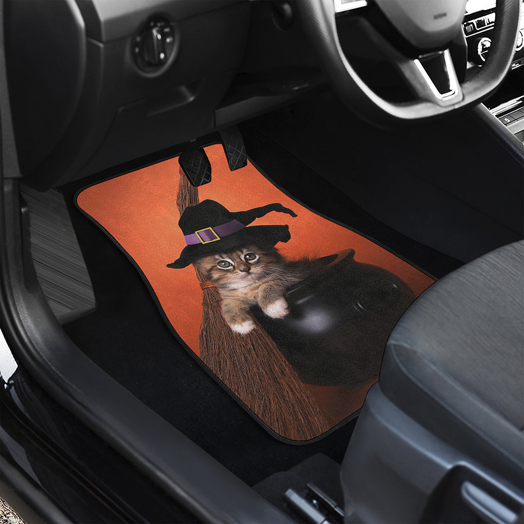 Halloween Cute Witch Cat Print Front and Back Car Floor Mats