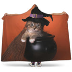Halloween Cute Witch Cat Print Hooded Blanket