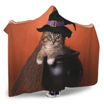 Halloween Cute Witch Cat Print Hooded Blanket