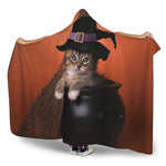 Halloween Cute Witch Cat Print Hooded Blanket