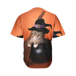 Halloween Cute Witch Cat Print Men's Baseball Jersey