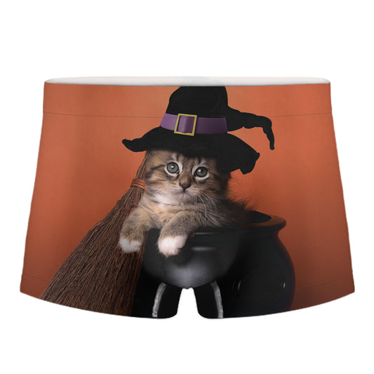 Halloween Cute Witch Cat Print Men's Boxer Briefs