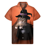 Halloween Cute Witch Cat Print Men's Short Sleeve Shirt