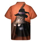 Halloween Cute Witch Cat Print Men's Short Sleeve Shirt