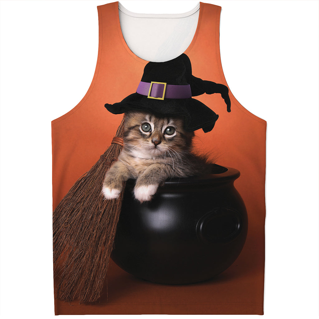 Halloween Cute Witch Cat Print Men's Tank Top