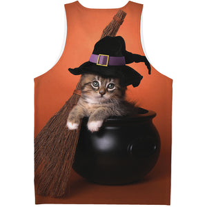 Halloween Cute Witch Cat Print Men's Tank Top