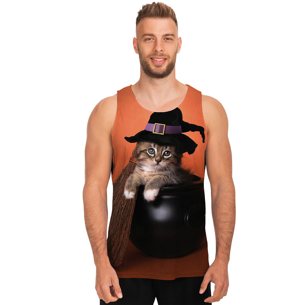 Halloween Cute Witch Cat Print Men's Tank Top