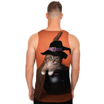 Halloween Cute Witch Cat Print Men's Tank Top