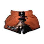 Halloween Cute Witch Cat Print Muay Thai Boxing Shorts
