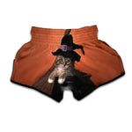 Halloween Cute Witch Cat Print Muay Thai Boxing Shorts