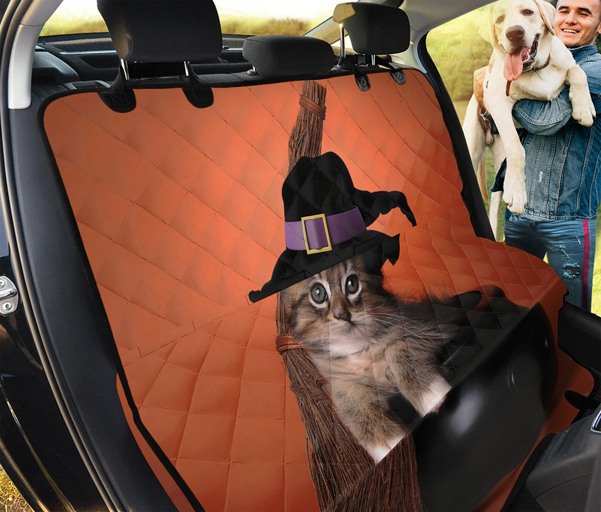 Halloween Cute Witch Cat Print Pet Car Back Seat Cover
