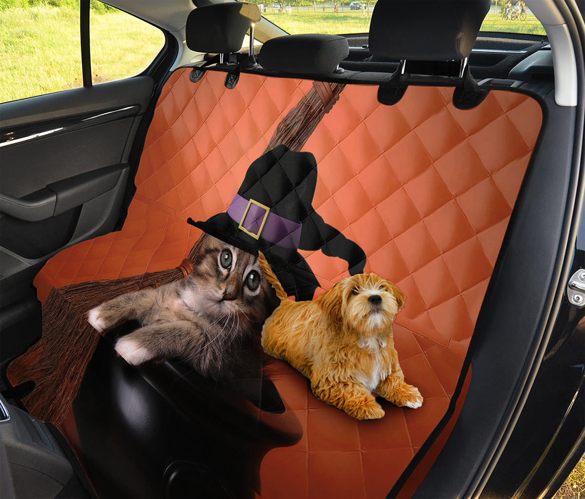 Halloween Cute Witch Cat Print Pet Car Back Seat Cover
