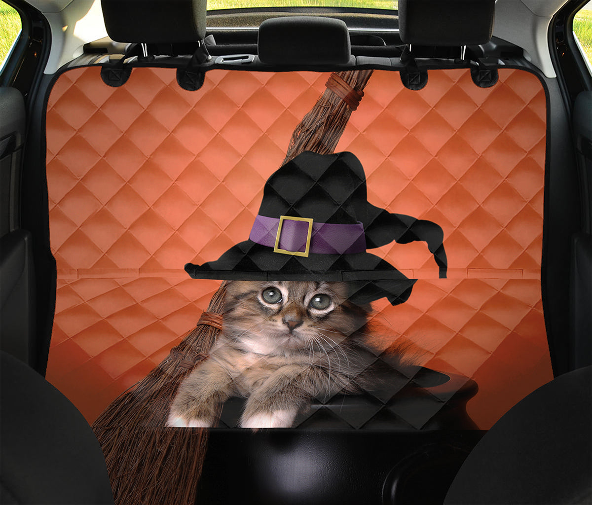 Halloween Cute Witch Cat Print Pet Car Back Seat Cover