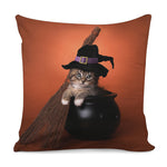 Halloween Cute Witch Cat Print Pillow Cover