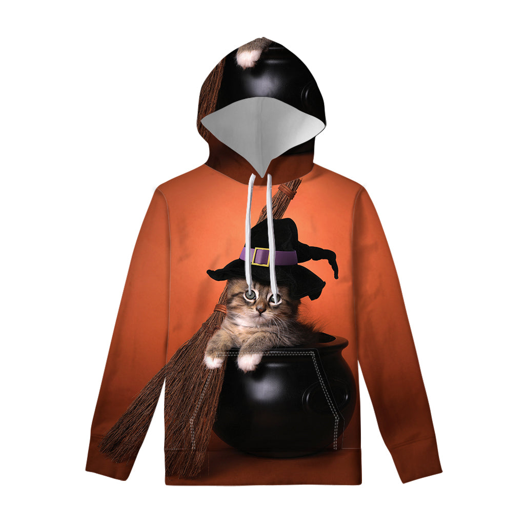 Halloween Cute Witch Cat Print Pullover Hoodie