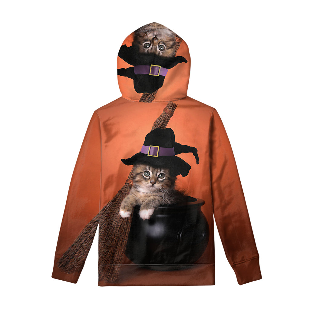 Halloween Cute Witch Cat Print Pullover Hoodie