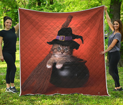 Halloween Cute Witch Cat Print Quilt