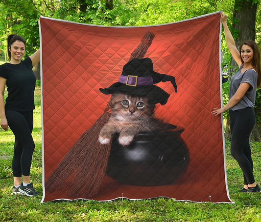 Halloween Cute Witch Cat Print Quilt