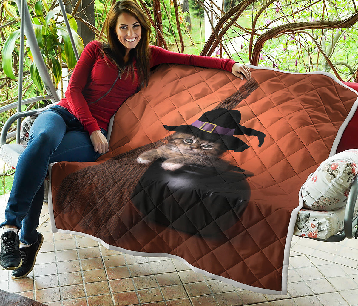 Halloween Cute Witch Cat Print Quilt