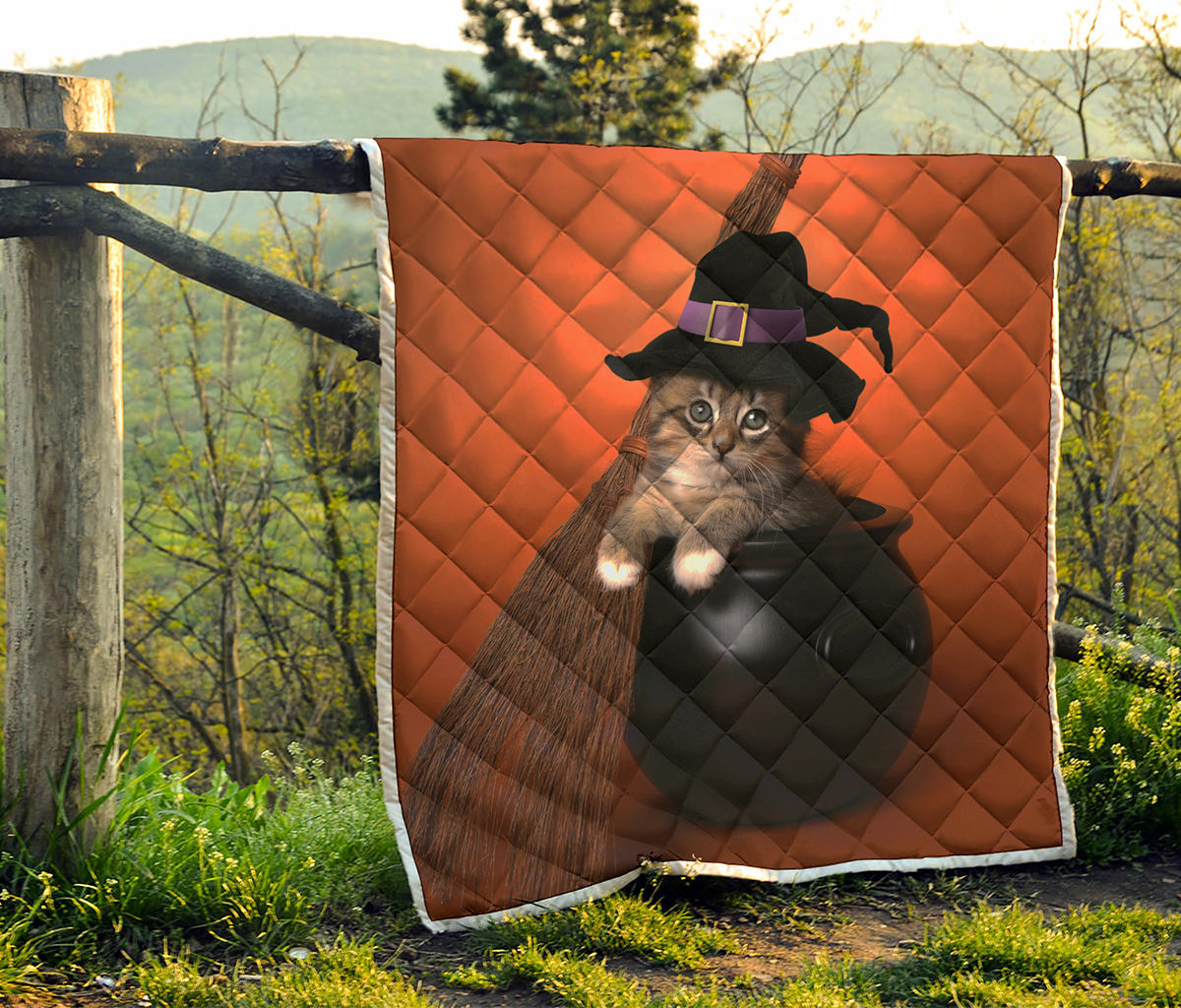 Halloween Cute Witch Cat Print Quilt