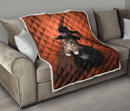 Halloween Cute Witch Cat Print Quilt