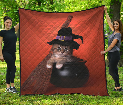 Halloween Cute Witch Cat Print Quilt