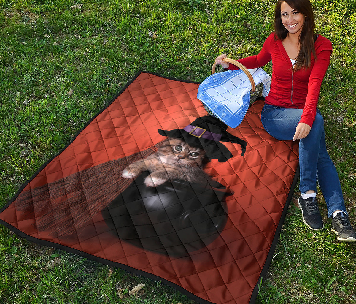 Halloween Cute Witch Cat Print Quilt