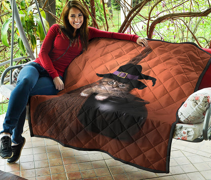 Halloween Cute Witch Cat Print Quilt