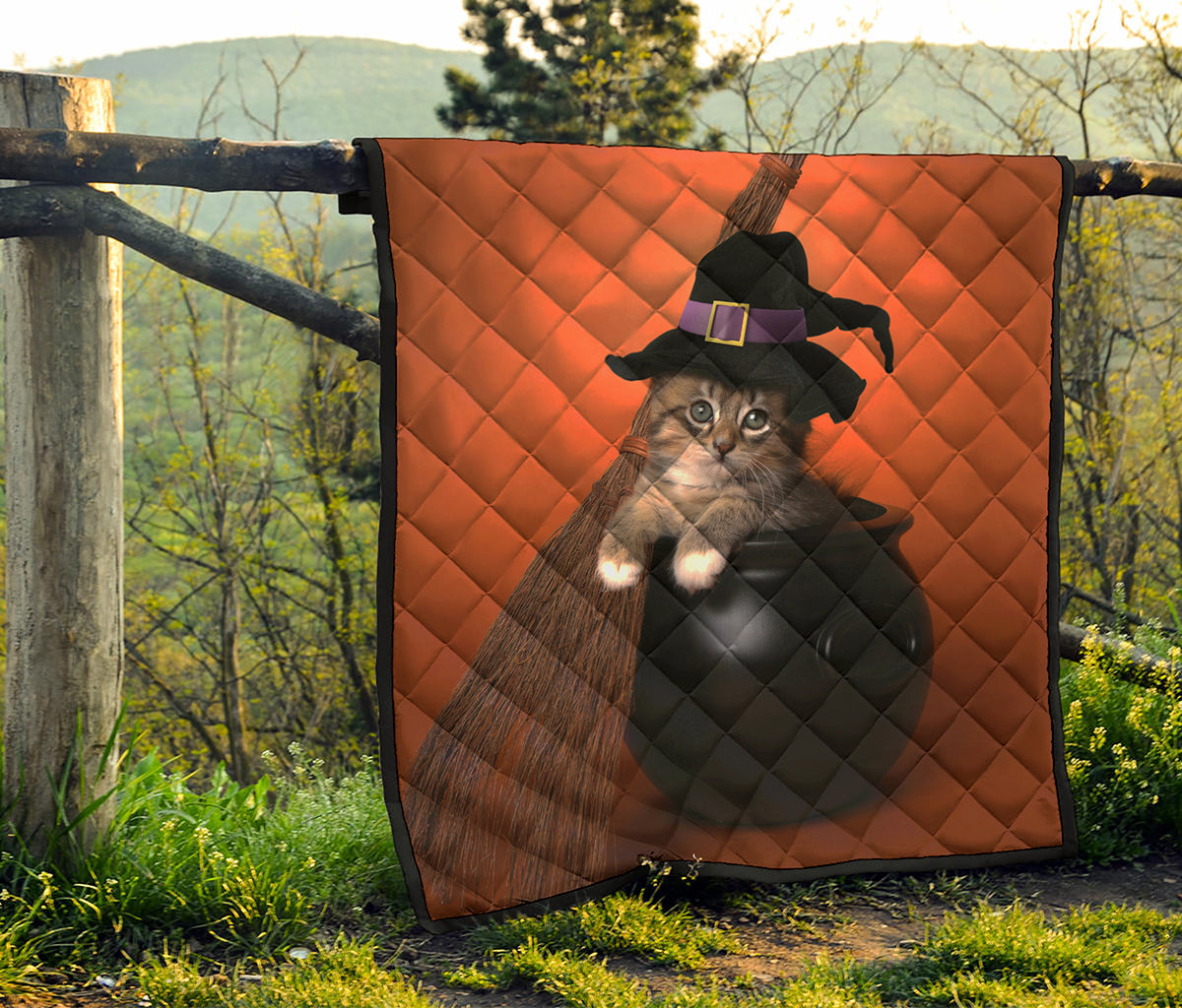 Halloween Cute Witch Cat Print Quilt
