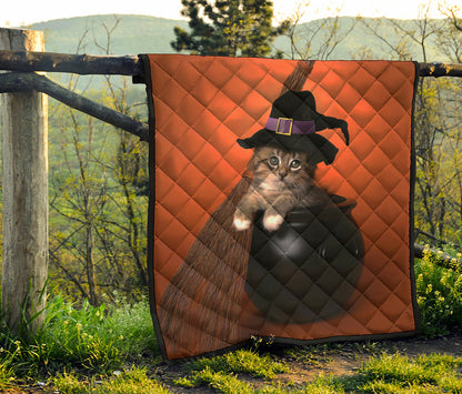 Halloween Cute Witch Cat Print Quilt