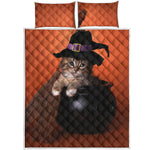 Halloween Cute Witch Cat Print Quilt Bed Set