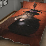 Halloween Cute Witch Cat Print Quilt Bed Set