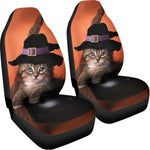 Halloween Cute Witch Cat Print Universal Fit Car Seat Covers
