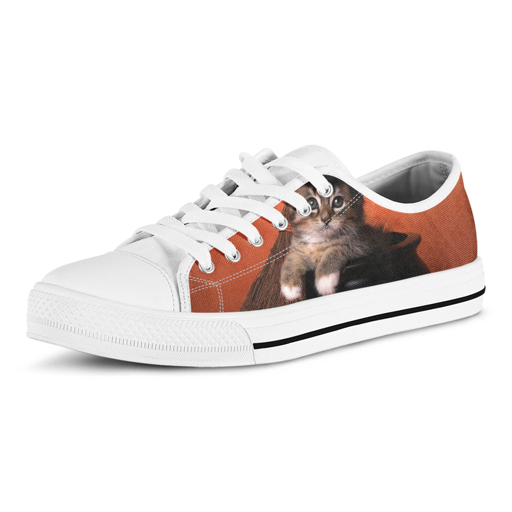 Halloween Cute Witch Cat Print White Low Top Shoes