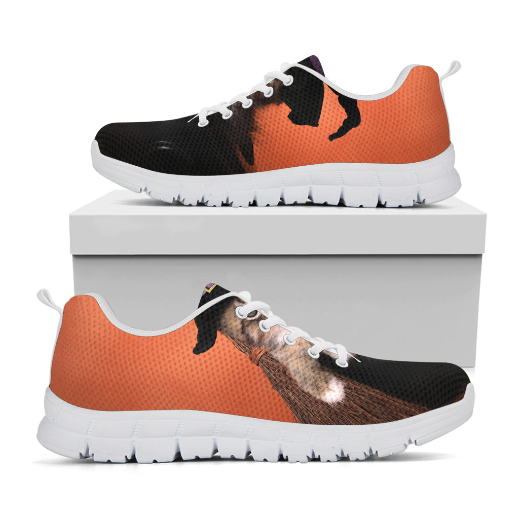 Halloween Cute Witch Cat Print White Sneakers