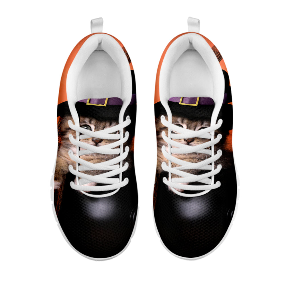Halloween Cute Witch Cat Print White Sneakers