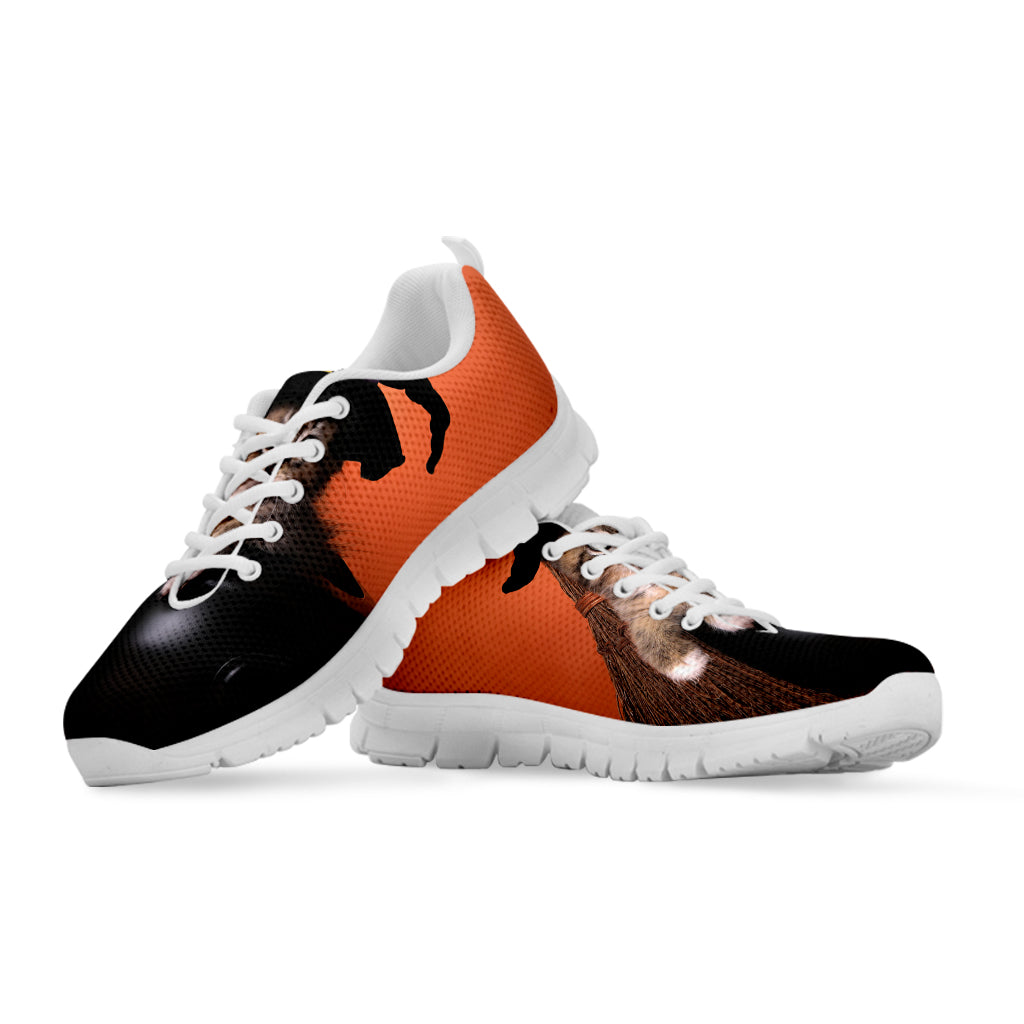 Halloween Cute Witch Cat Print White Sneakers