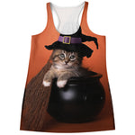 Halloween Cute Witch Cat Print Women's Racerback Tank Top