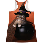 Halloween Cute Witch Cat Print Women's Racerback Tank Top