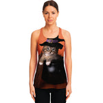 Halloween Cute Witch Cat Print Women's Racerback Tank Top