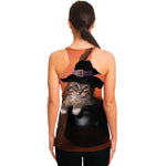 Halloween Cute Witch Cat Print Women's Racerback Tank Top