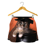 Halloween Cute Witch Cat Print Women's Shorts