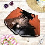 Halloween Cute Witch Cat Print Women's Shorts